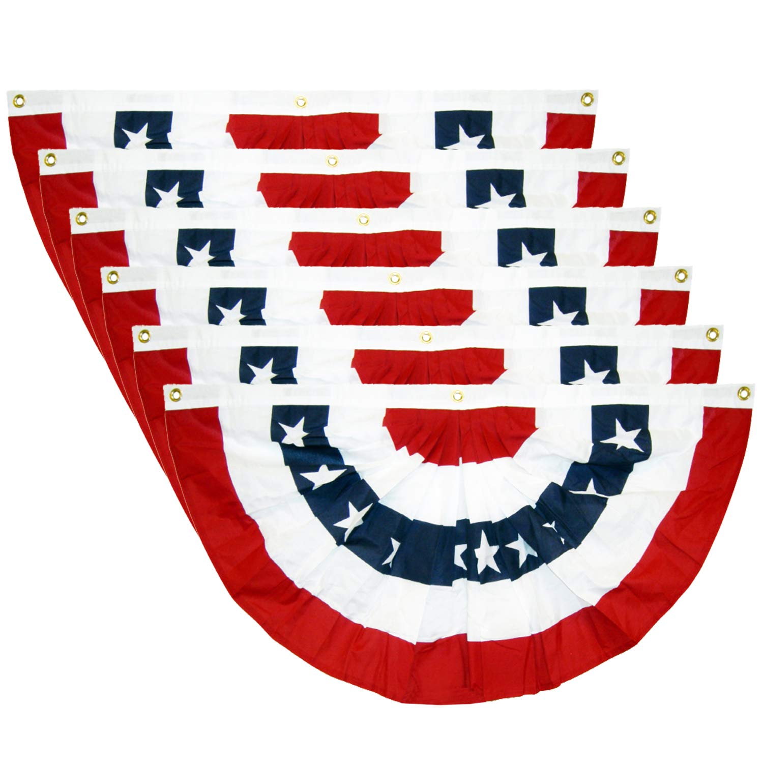 EBaokuup USA flag bunting porch display enhances outdoor patriotic decor.