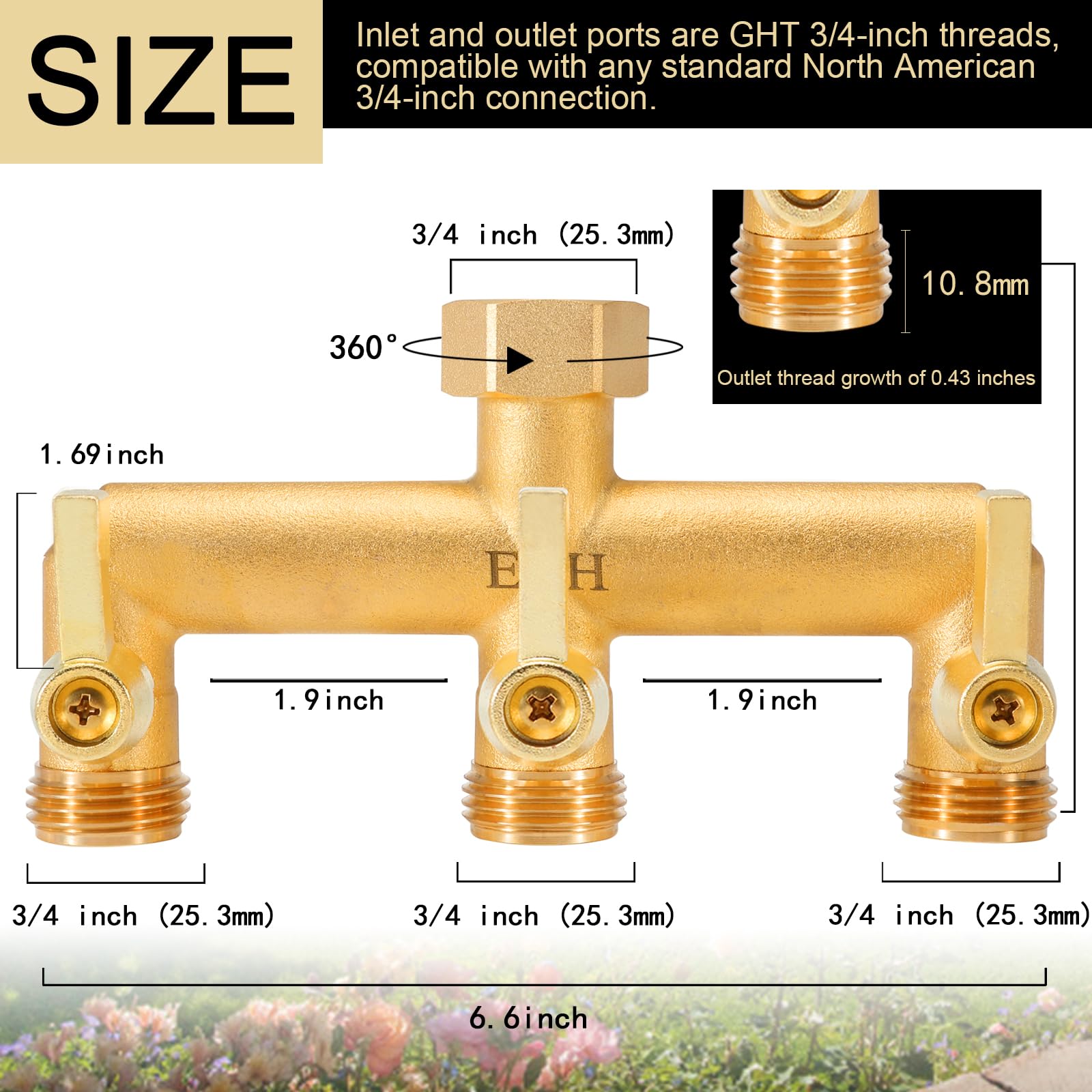 EBH brass diverter with long metal handles for precise control