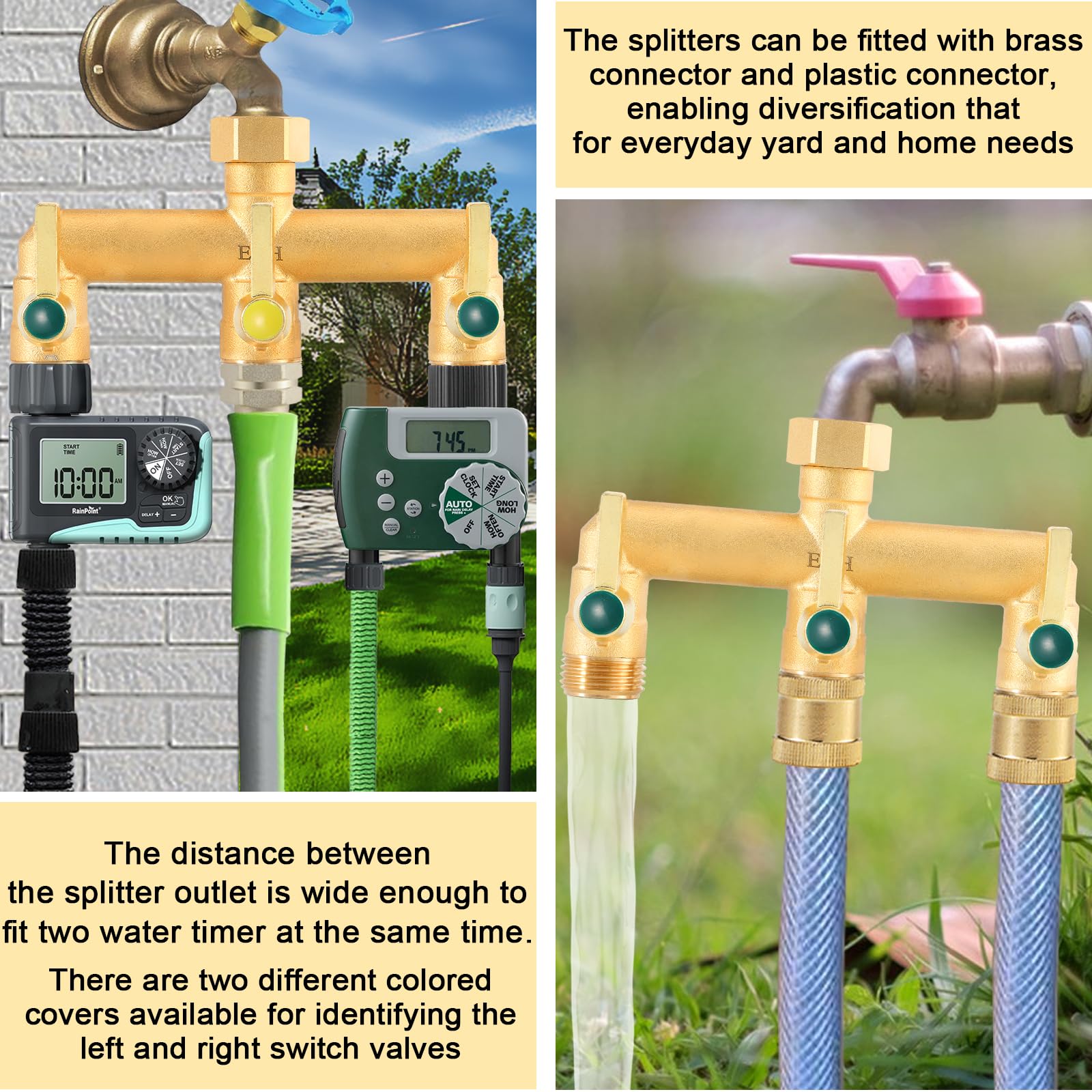 EBH durable brass outdoor splitter ready for garden tasks and cleanup