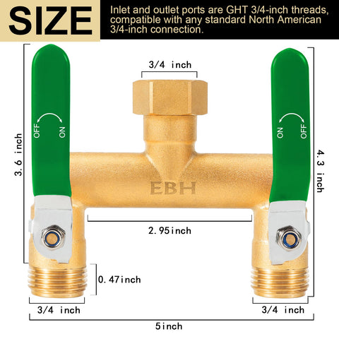 EBH hose splitter with extra long handles for easy grip and control.