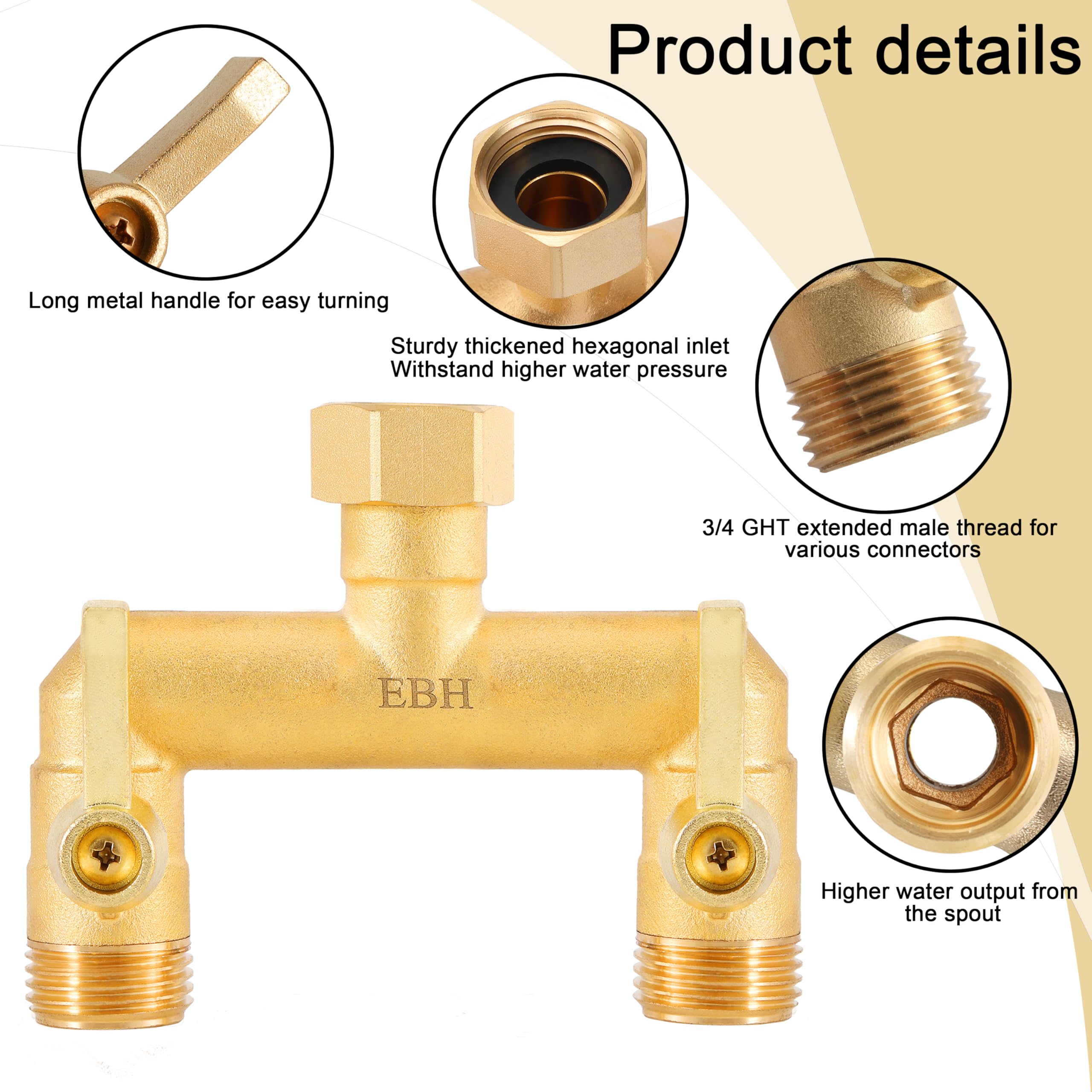 EBH long metal handle shown for easy operation and precise flow control.