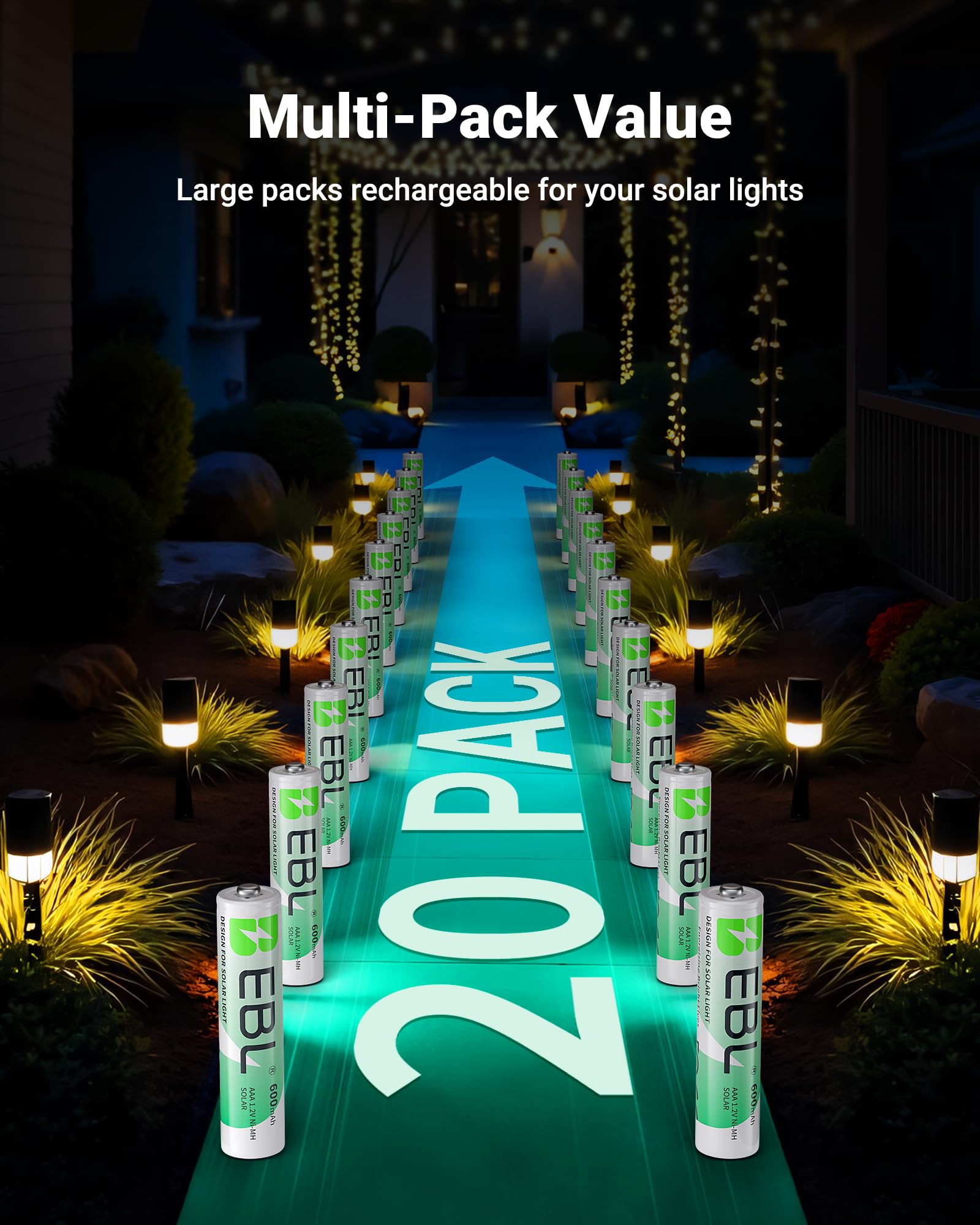 EBL AAA battery inside a garden lantern ready for a bright night
