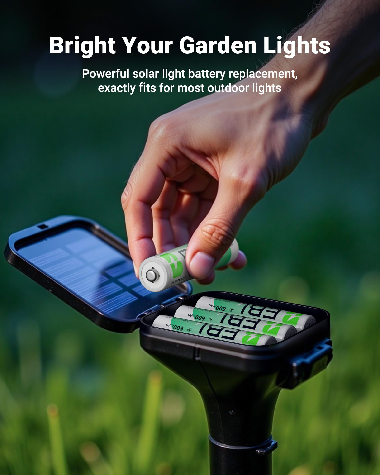EBL AAA rechargeable battery in outdoor solar light for reliable illumination