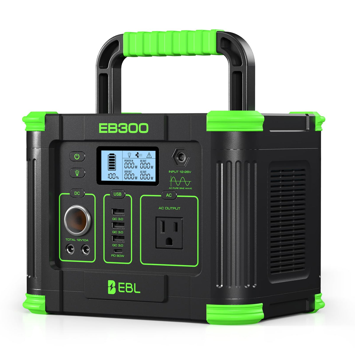 EBL EB300 front view shows compact portability for camping or home use.