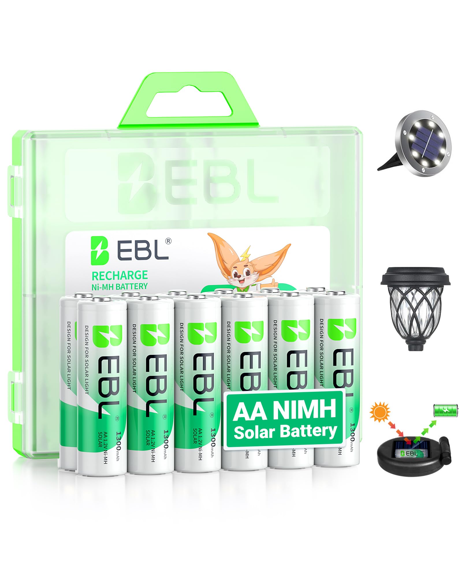 EBL Solar AA battery 1300mAh powers garden lights with longer run time