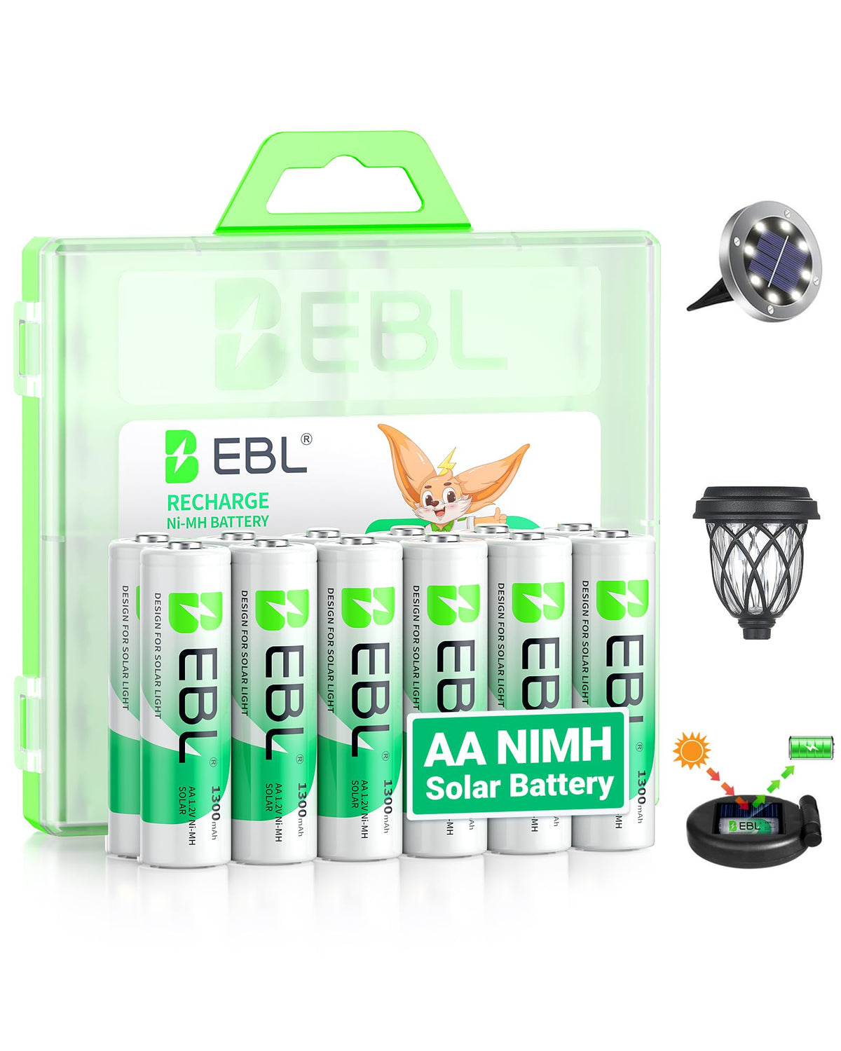 EBL Solar AA battery 1300mAh powers garden lights with longer run time