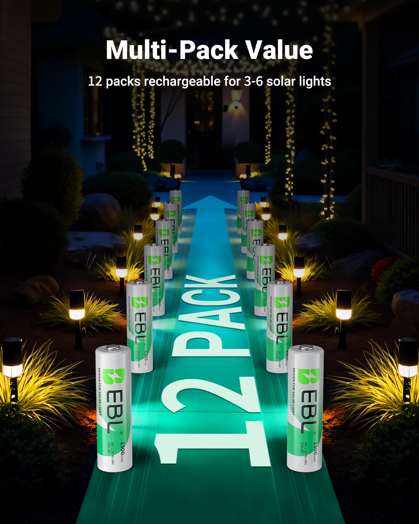 EBL Solar AA battery operates reliably from -4°F to 140°F in outdoor lights
