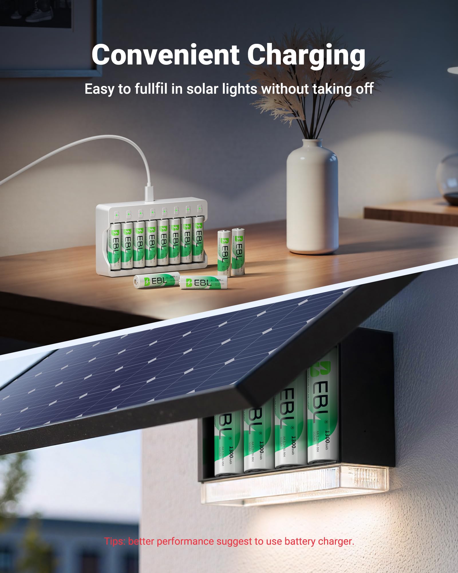 EBL Solar AA battery with low self-discharge keeps charge longer