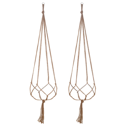 EBOOT 2-pack macrame plant hanger, 48-inch, four legs, linen color for indoor decor.