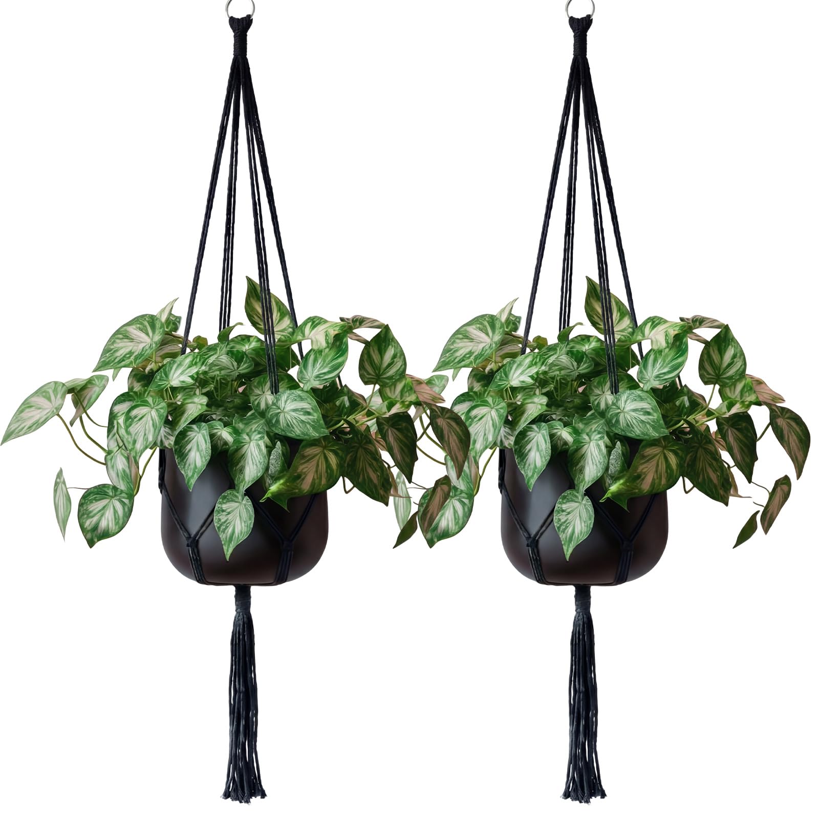 EBOOT 48-inch macrame plant hanger with four legs in black for indoor decor.