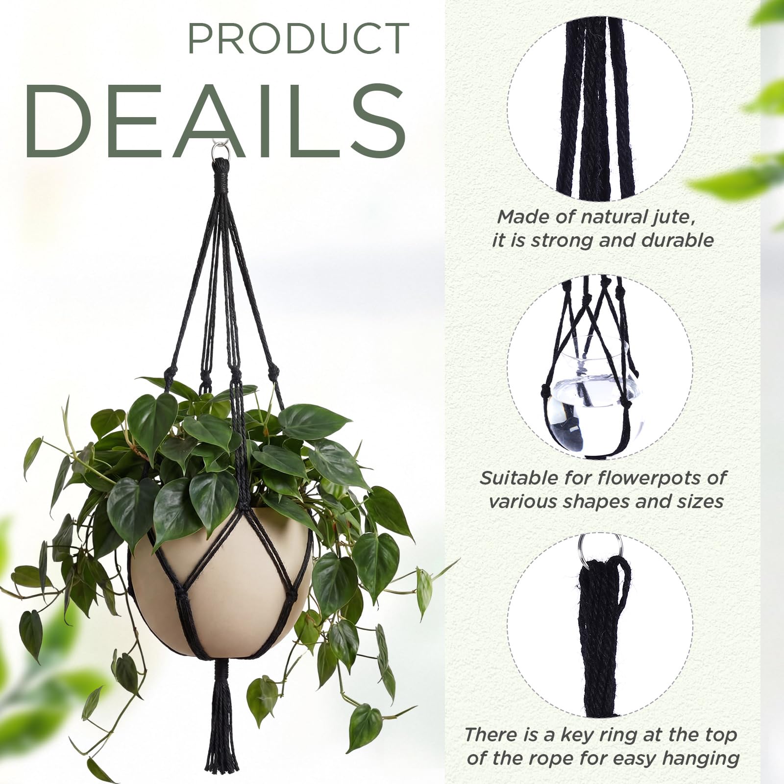 EBOOT hand-knotted natural jute hanger adds rustic charm for plants.