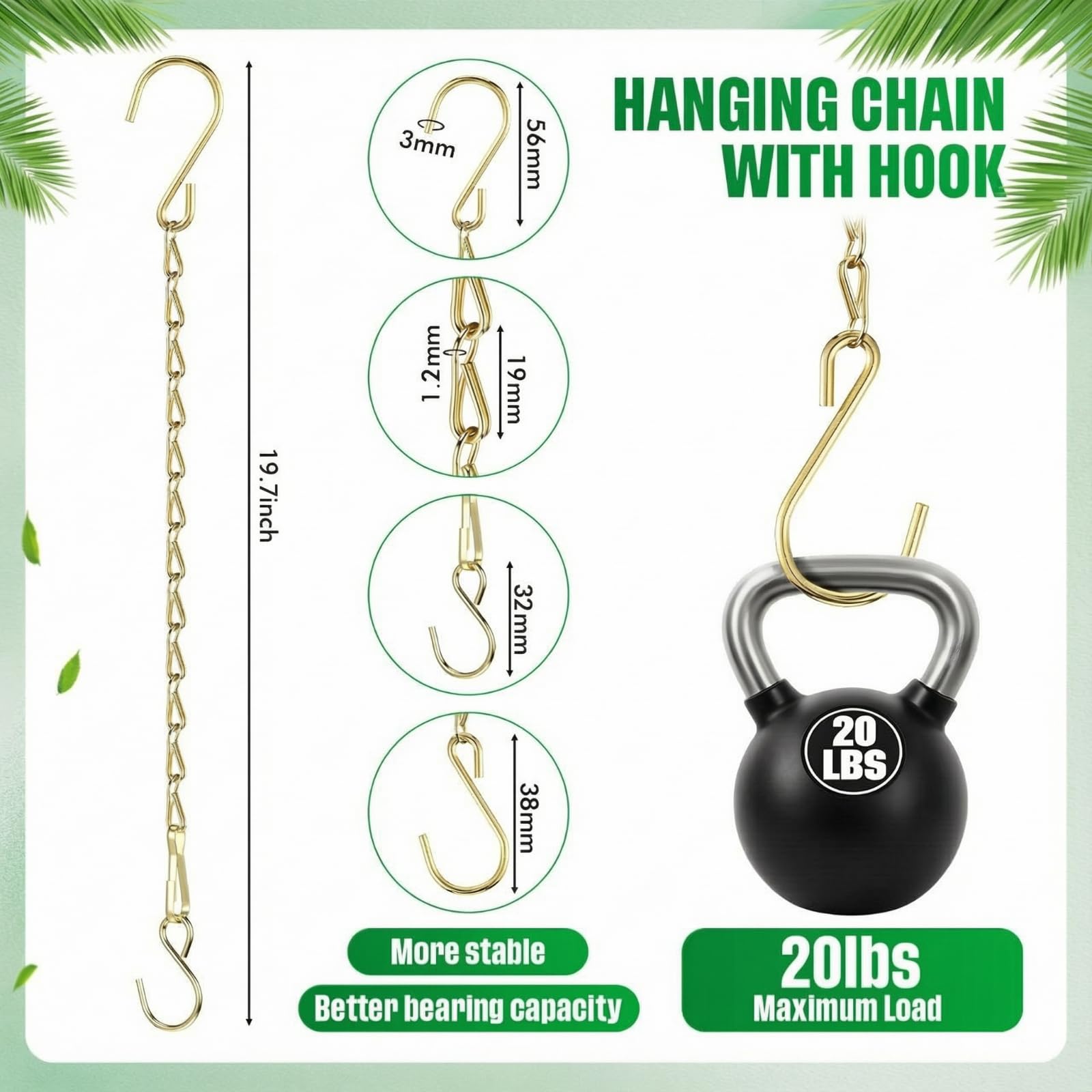 Adjustable hook demonstrates height customization for various planters.