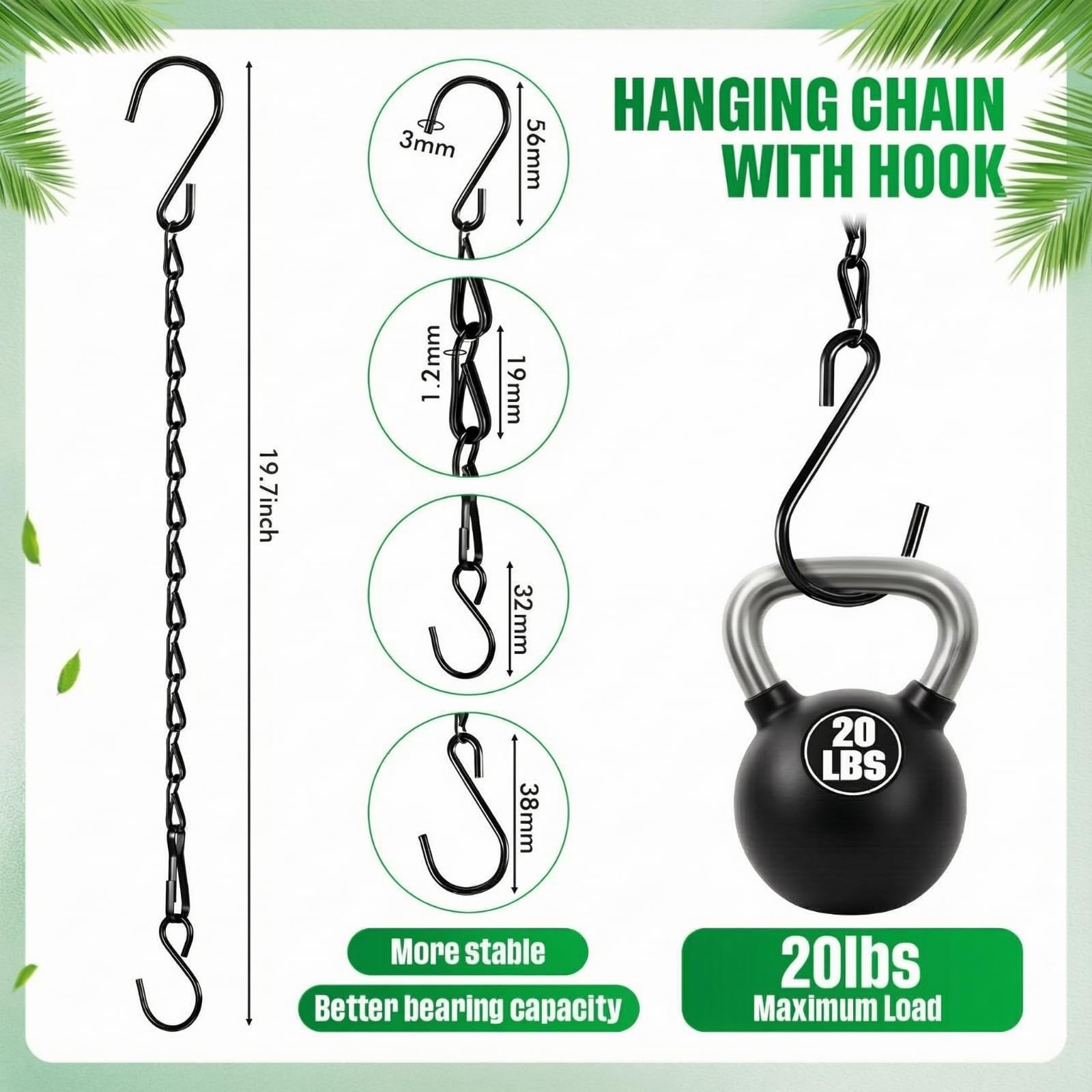 EBOOT hanging chain shown with lantern for decorative porch lighting.