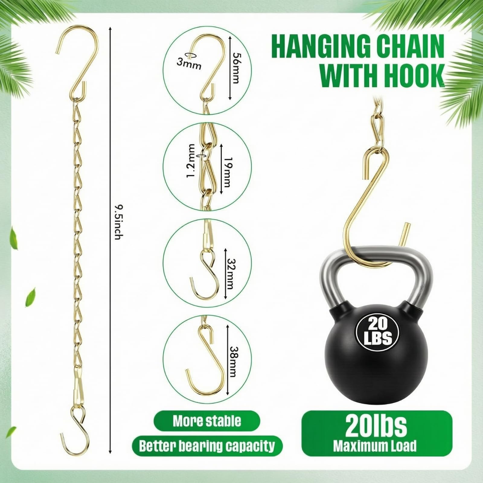 EBOOT hanging chain for lanterns, adjustable height for versatile lighting setups.