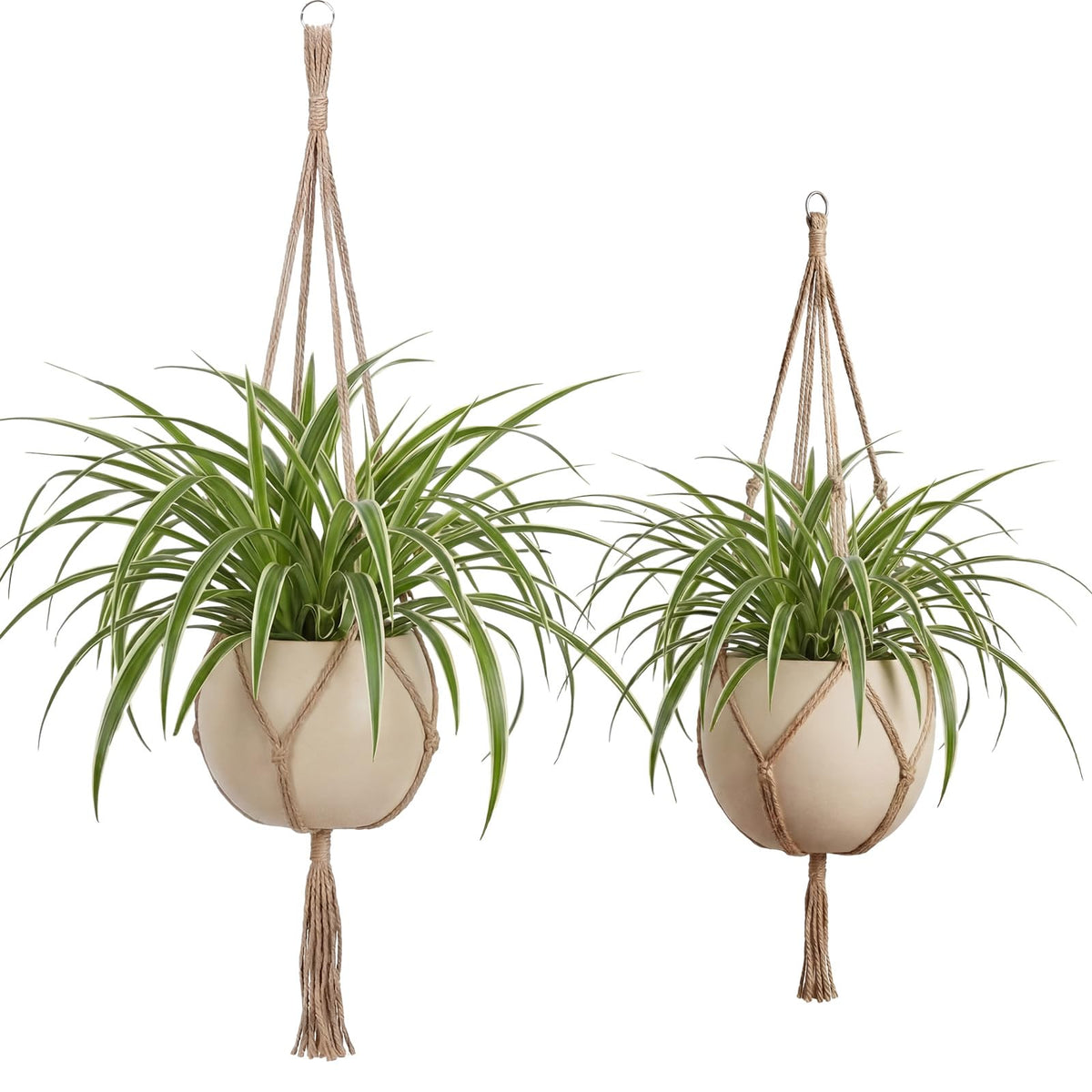 EBOOT macrame plant hanger with four legs supports a large pot for indoor or outdoor display