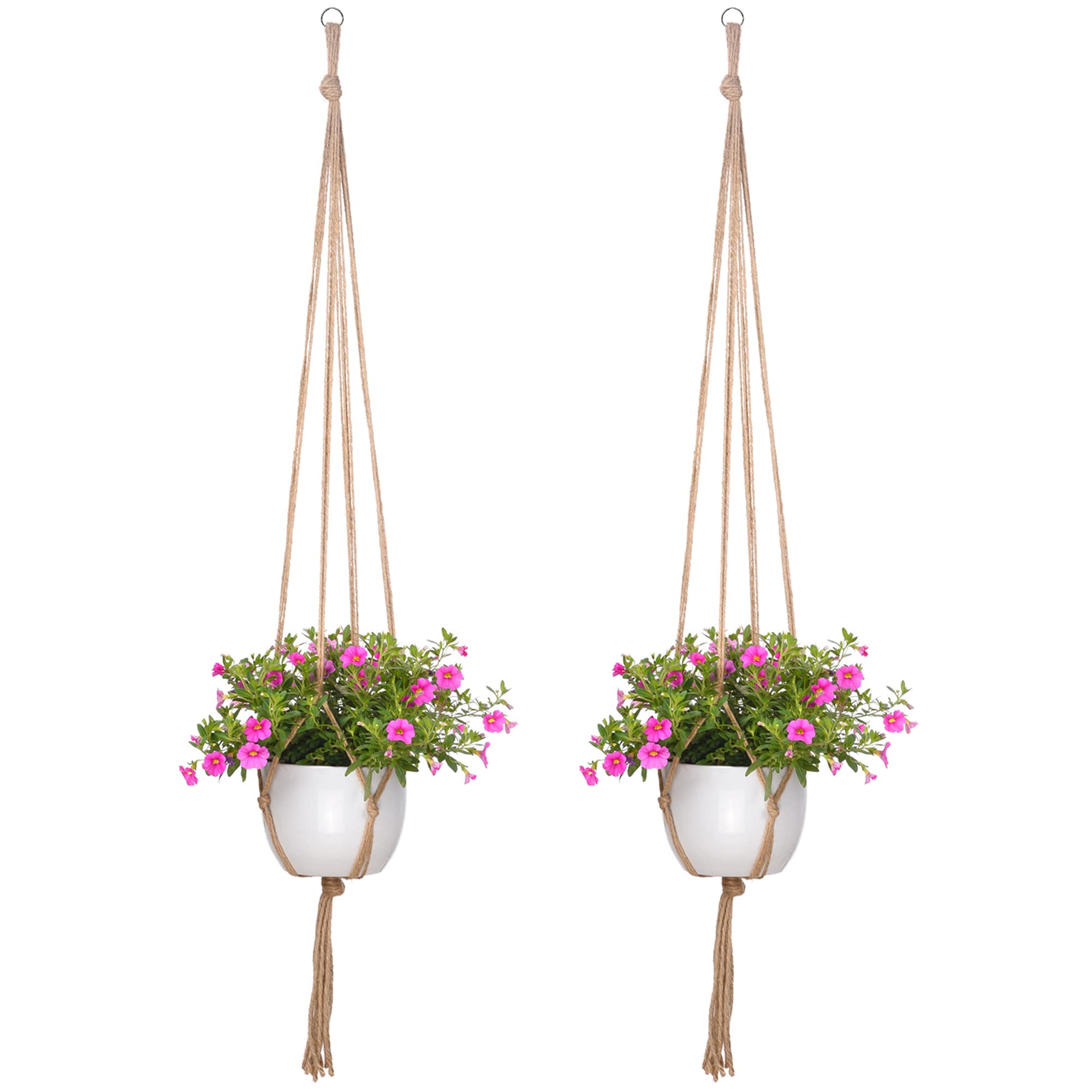 EBOOT macrame hanger top with stainless key ring for secure hanging.