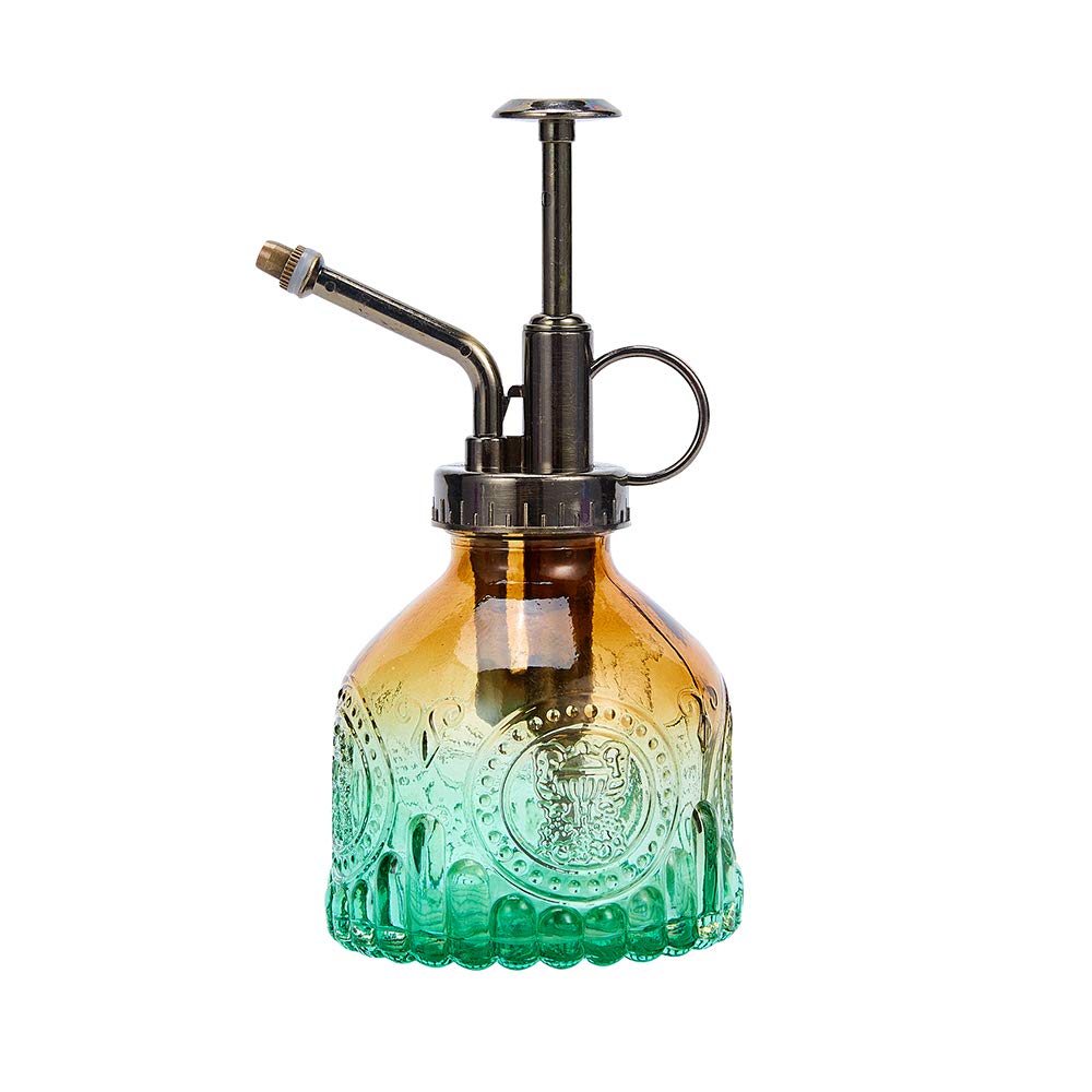 Ebristar glass plant mister with green-brown gradient and metal pump.