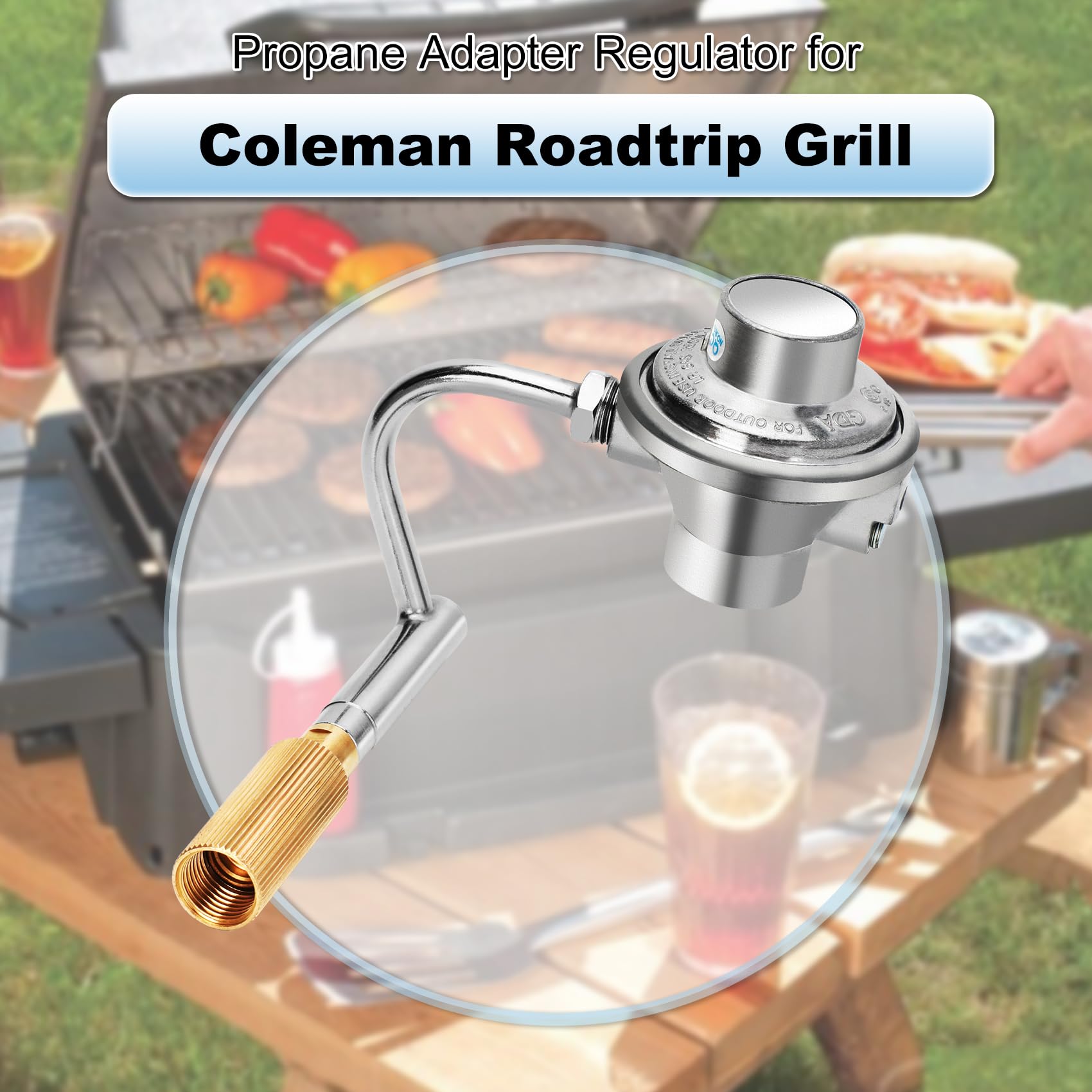 Ebusin grill regulator demonstrates Coleman Roadtrip compatibility for easy setup.