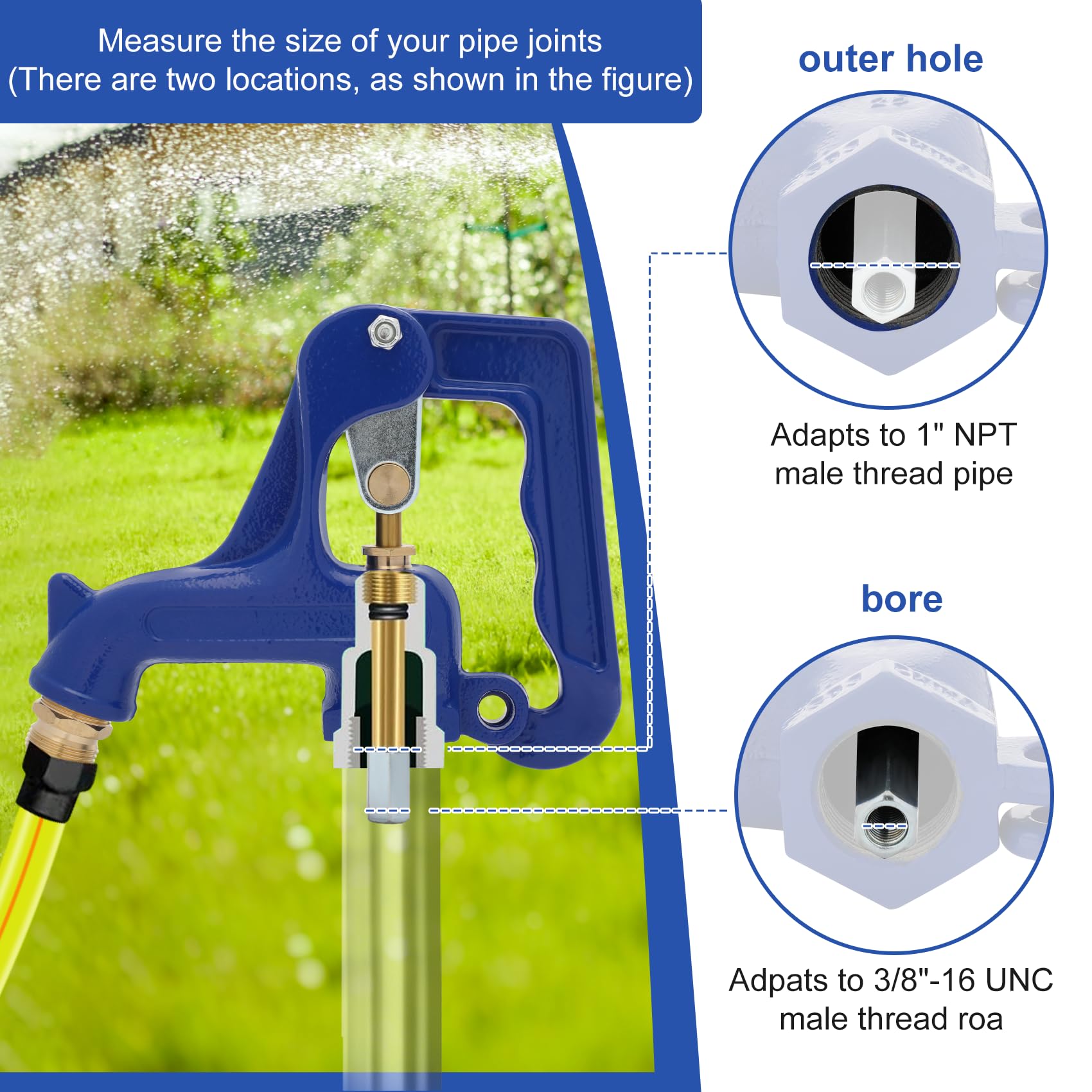 Ebusin Yard Hydrant Head shows thread compatibility for easy top replacement