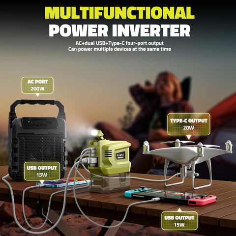 Ecarke 200LM LED light on the inverter aids night camping.