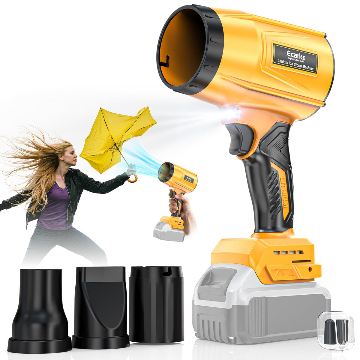 Ecarke 800000rpm leaf blower front view shows strong airflow for quick outdoor cleanup
