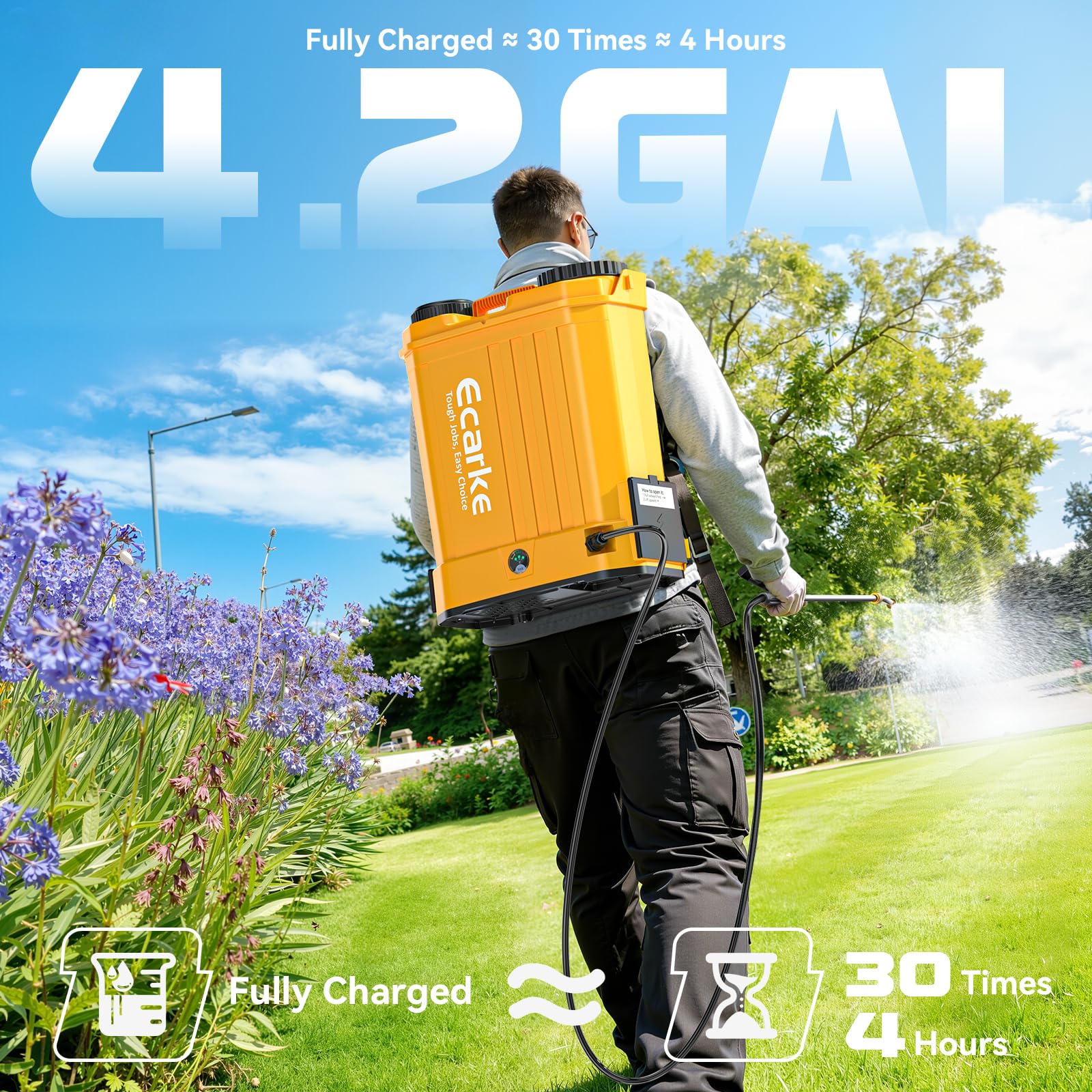 Ecarke sprayer with Dewalt battery slot showcases versatile power compatibility for DIY and professionals.