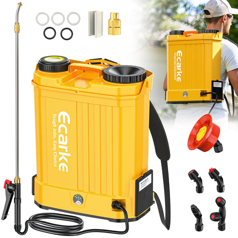 Ecarke battery backpack sprayer tank close-up highlighting a durable, leak-proof design for garden use.