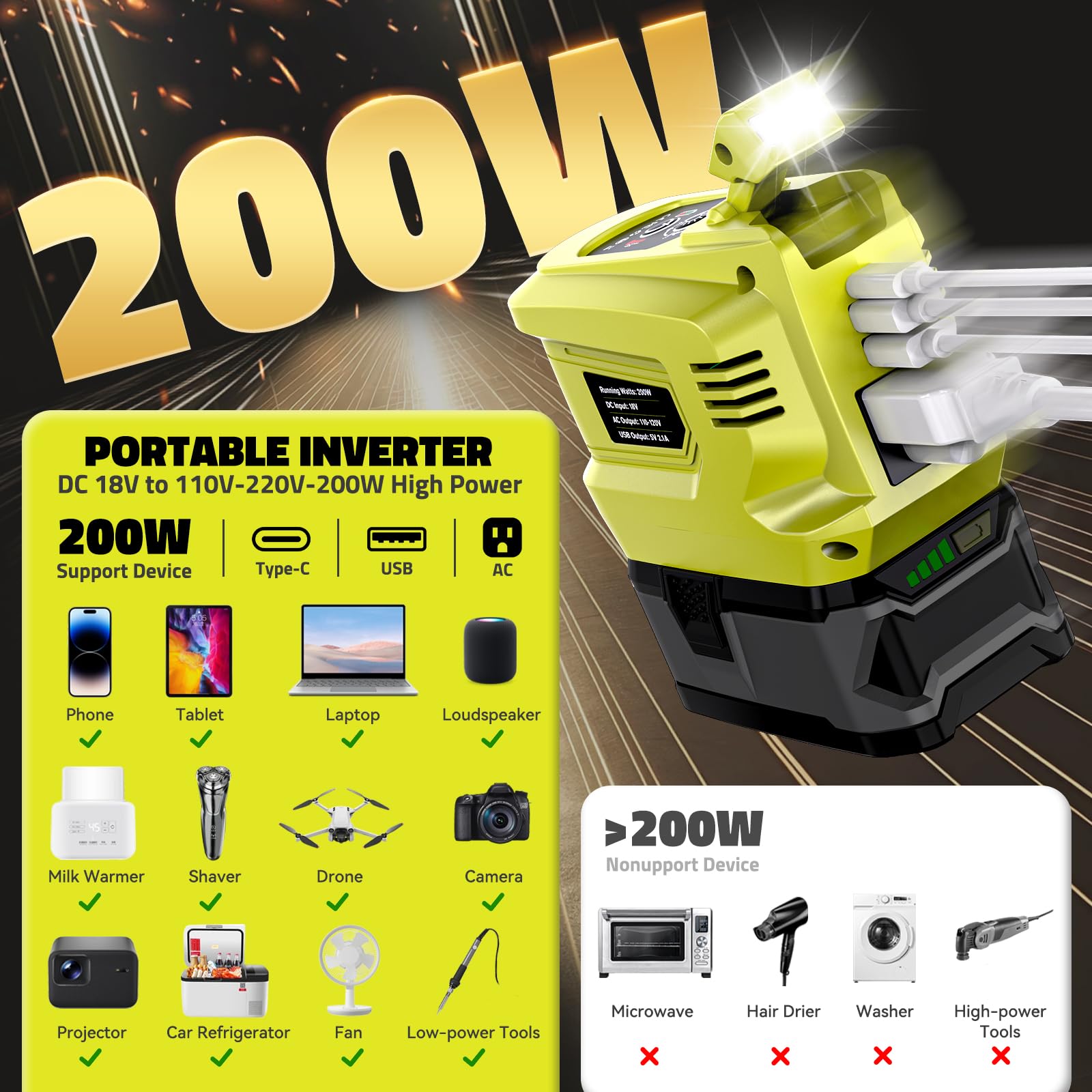 Ecarke inverter with low voltage protection helps protect the battery during use.