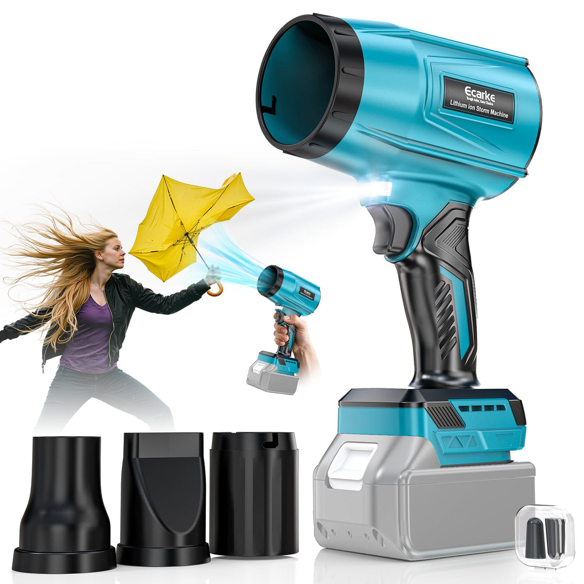 Ecarke cordless leaf blower with Makita 18V compatibility for versatile outdoor power.