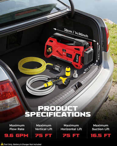 Ecarke lightweight cordless pump at 6.6 pounds for easy transport.