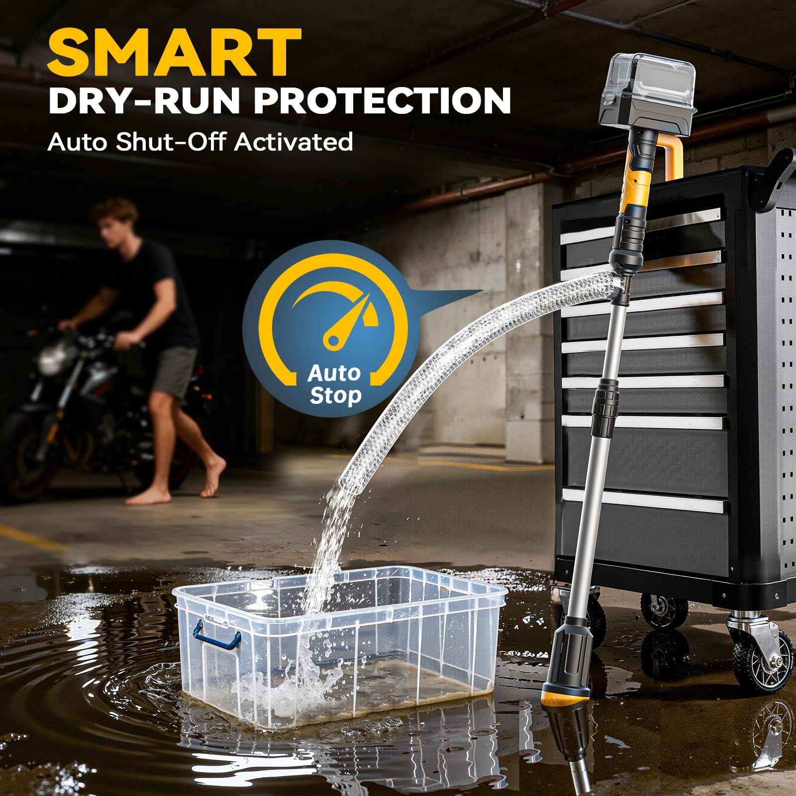 Removable sediment filter prevents clogs for cleaner water output.