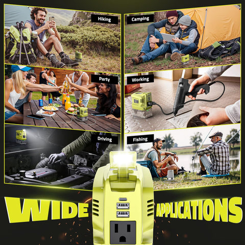 Ecarke Ryobi 18V battery powers the inverter for flexible power options.
