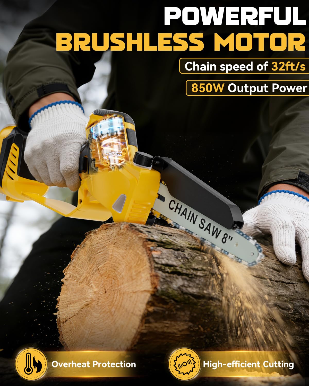 Tool-free auto-tension enables quick, safe chain adjustments.