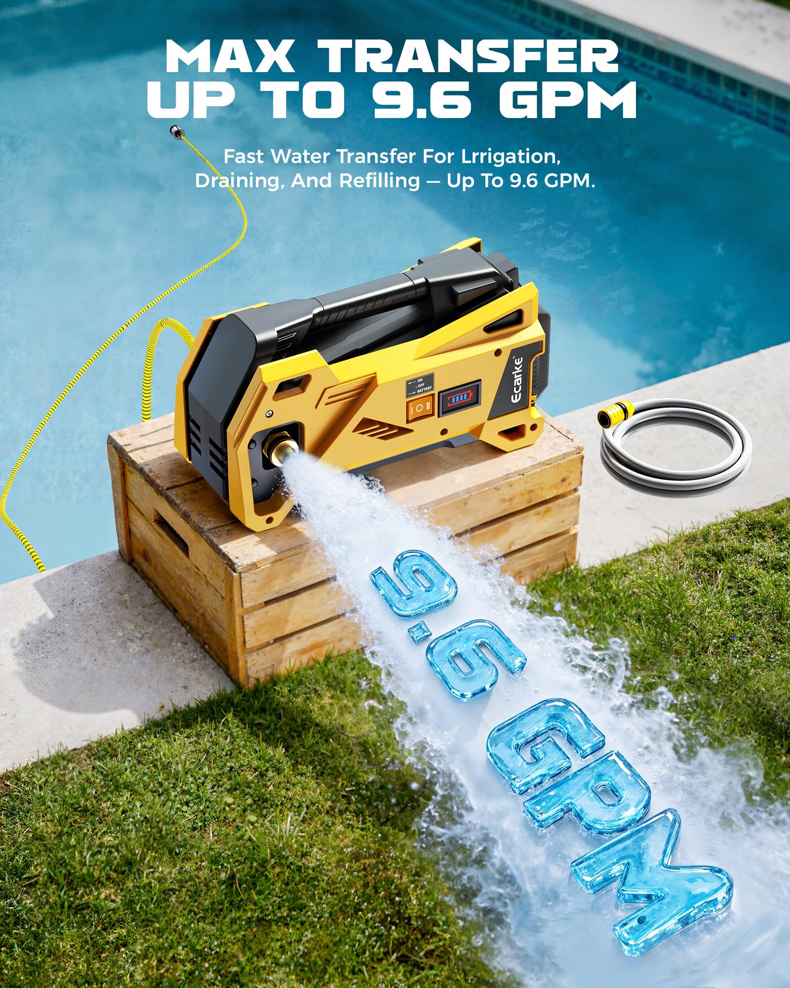 Ecarke pump shows 75 ft vertical and horizontal lift for versatile transfers