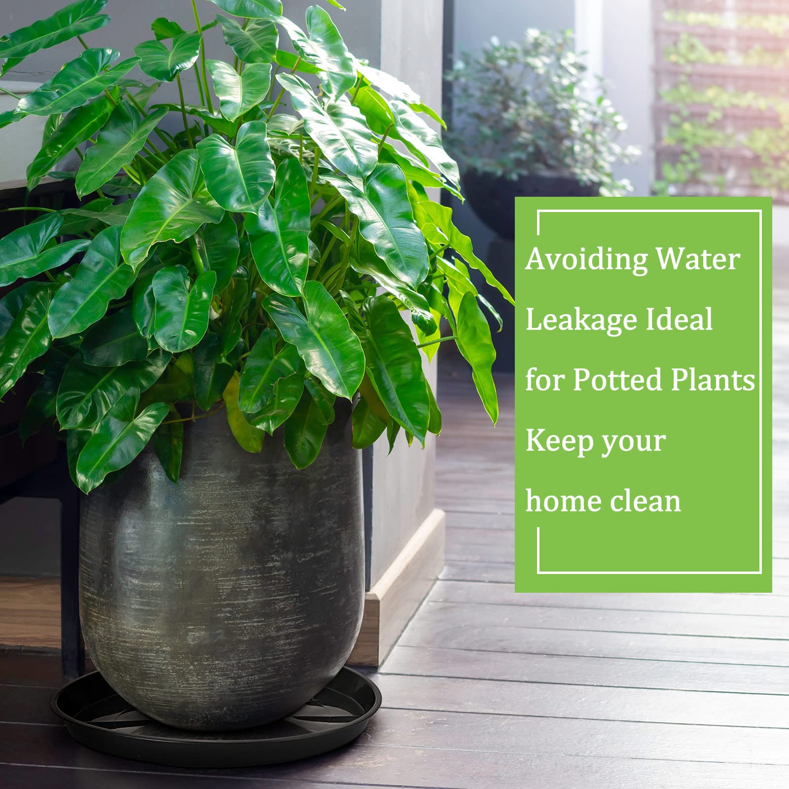 Eccliy black indoor-outdoor plant tray fits most standard pots securely.