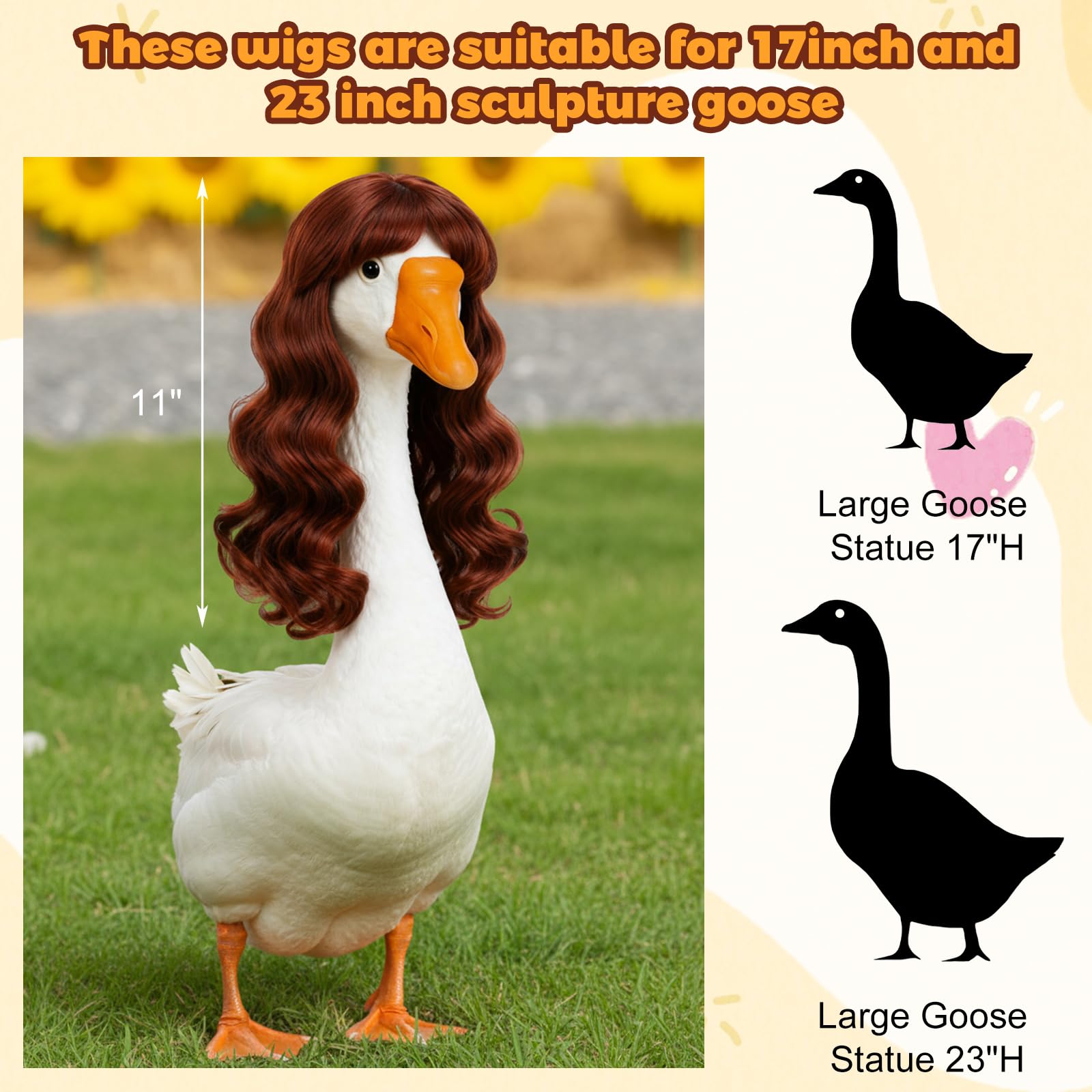 Eccliy porch goose wig yellow braid style-02 enhances garden display.