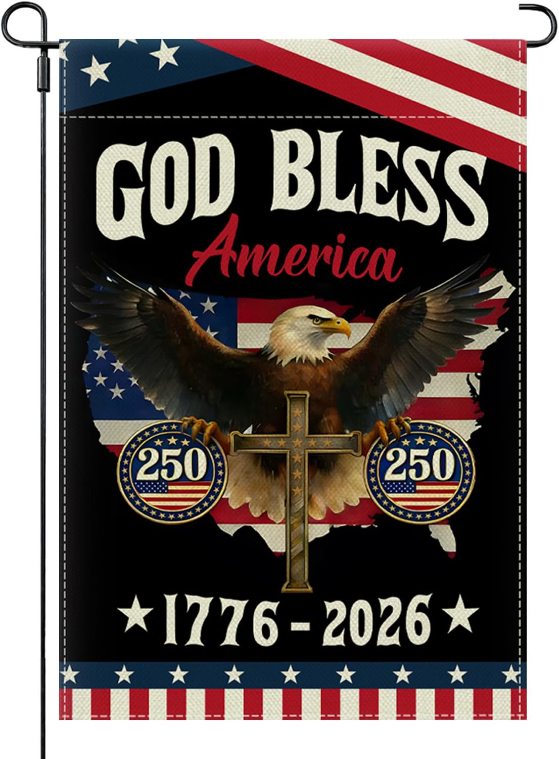 ECCYMY God Bless 250 Years flag front view with vibrant colors for outdoor display.