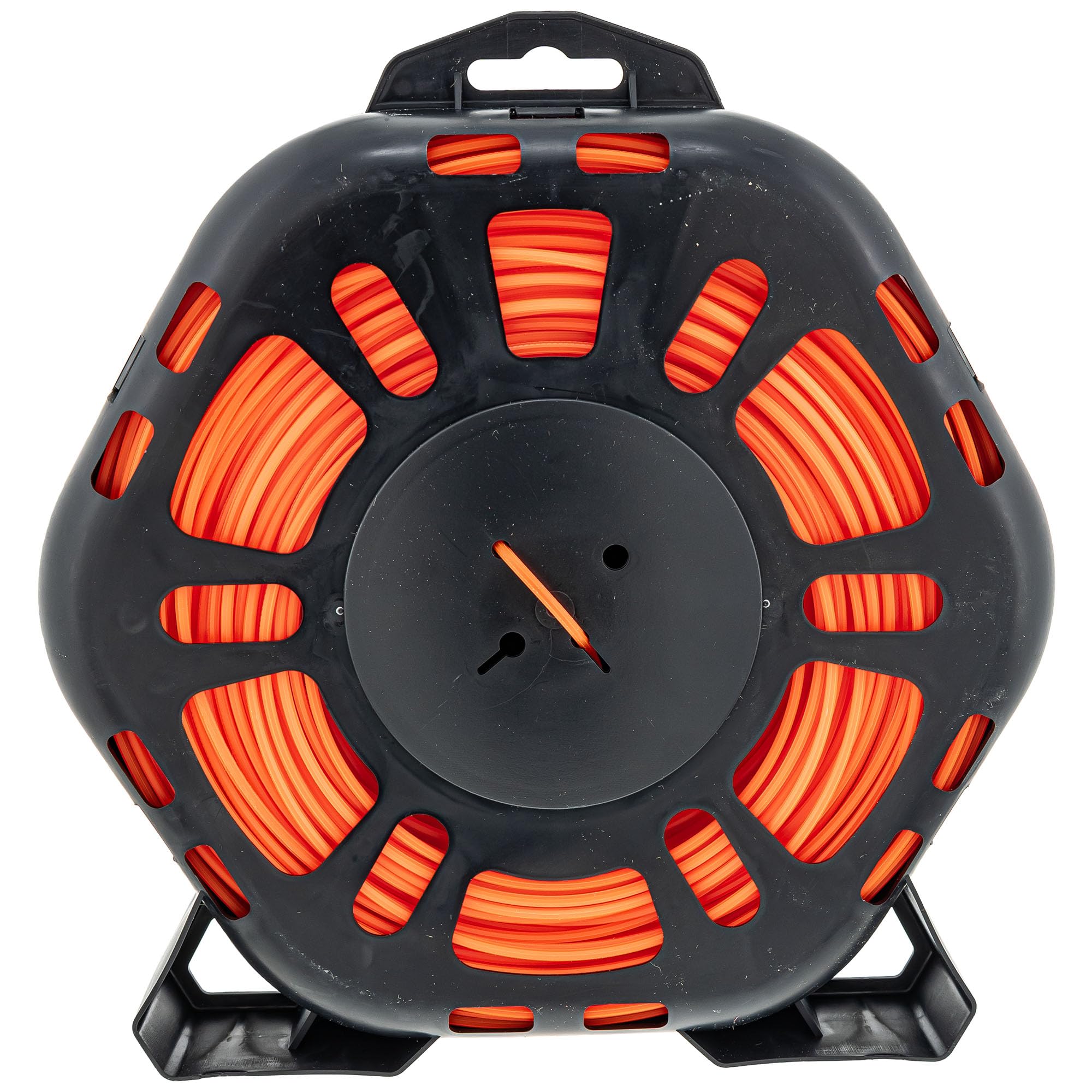 Echo 1lb donut trimmer line label demonstrates long-lasting reel for extended yard sessions.
