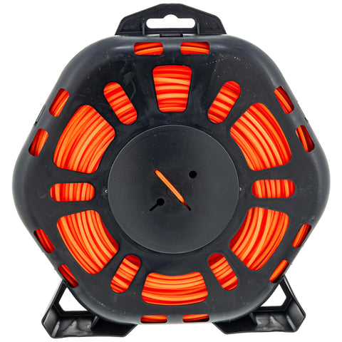 Echo 1lb donut trimmer line label demonstrates long-lasting reel for extended yard sessions.