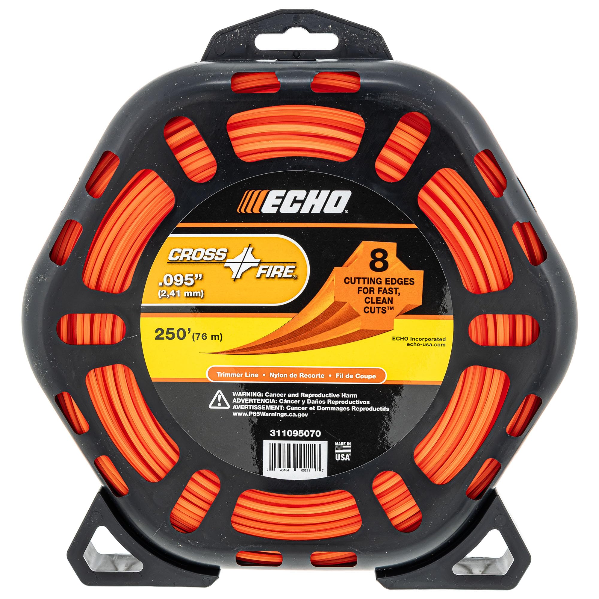 Echo 311095070 donut trimmer line pack showing durable cross-fire design for fast, clean cuts.
