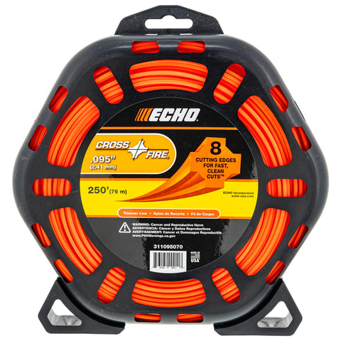 Echo 311095070 donut trimmer line pack showing durable cross-fire design for fast, clean cuts.