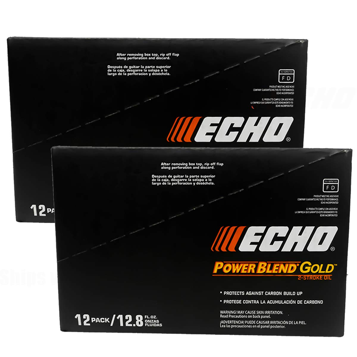 Echo 6450005 label close-up showcases Power Blend XTended Life and ISO standards.