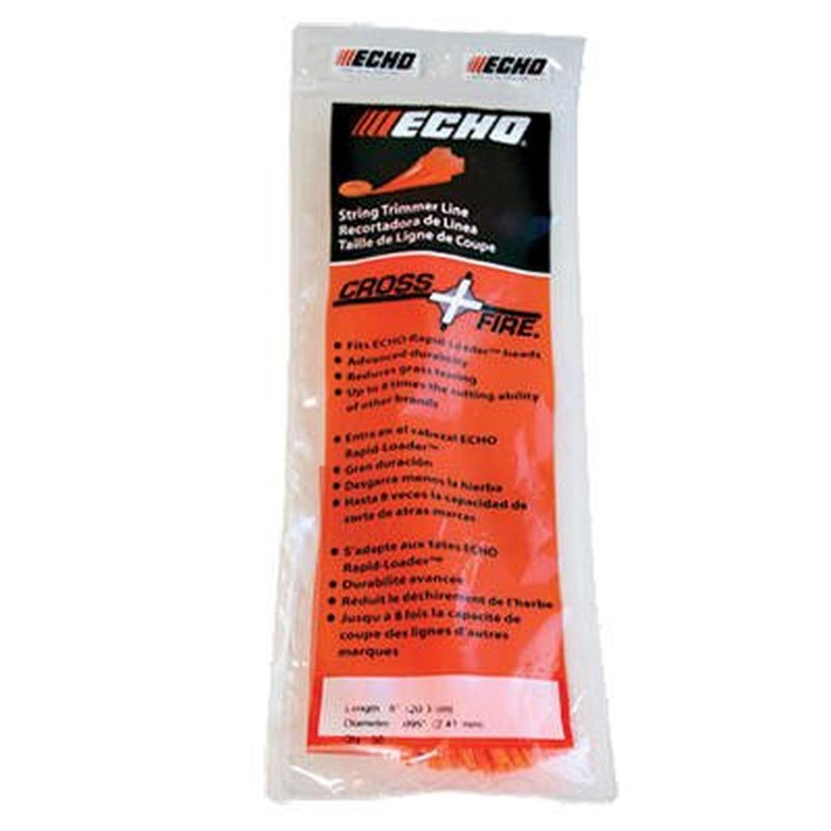 Echo 8-inch red trimmer line in a box with high visibility.
