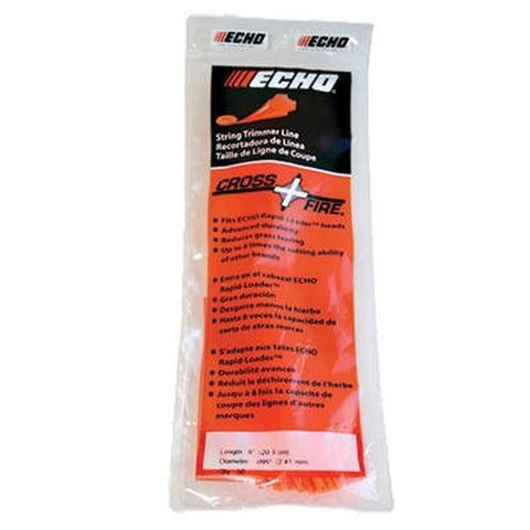 Echo 8-inch red trimmer line in a box with high visibility.