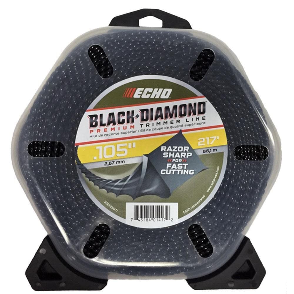 Echo Black Diamond trimmer line coil close-up showing spiral texture for wear resistance