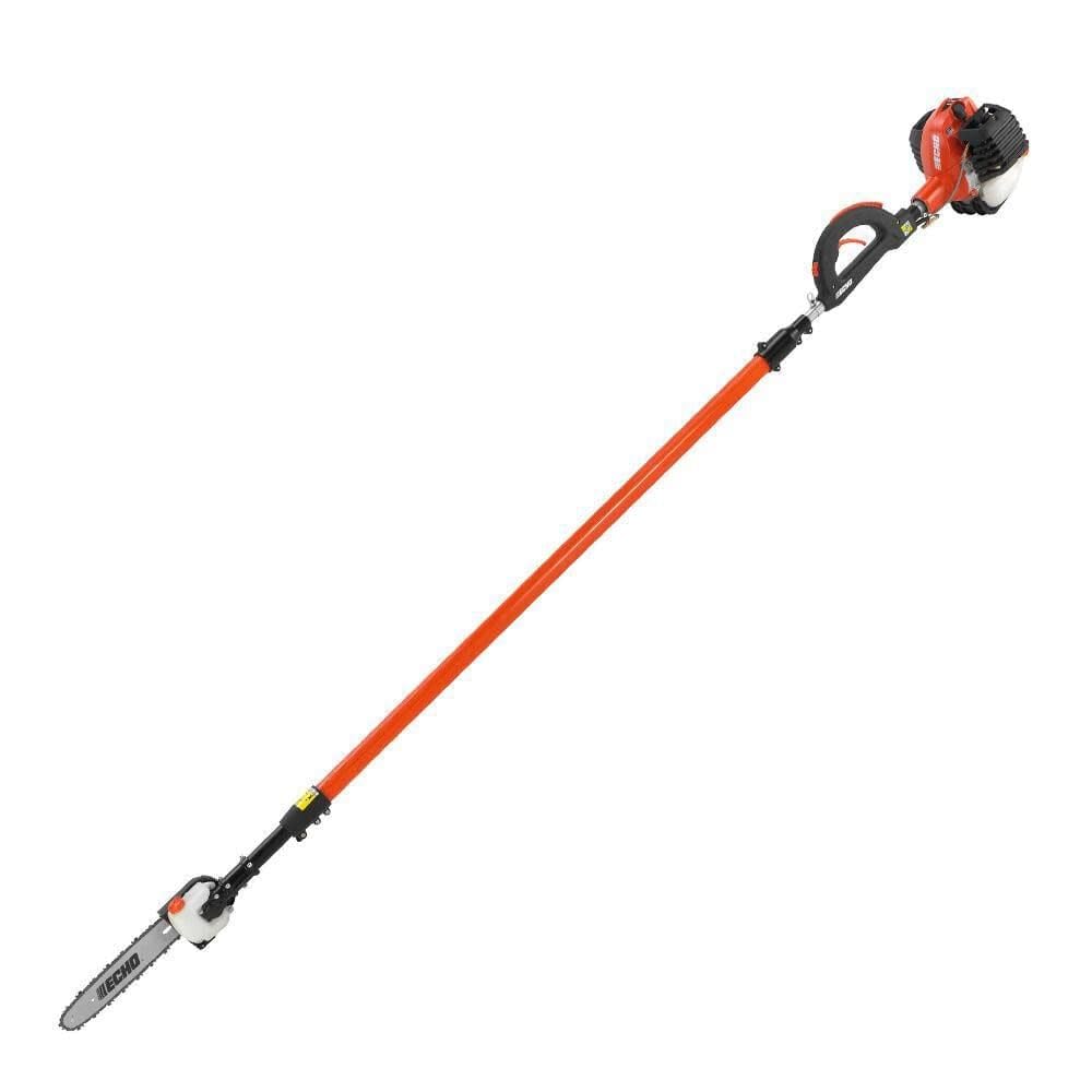 Echo pole saw with extendable shaft reaching 12.1 ft for high branches.