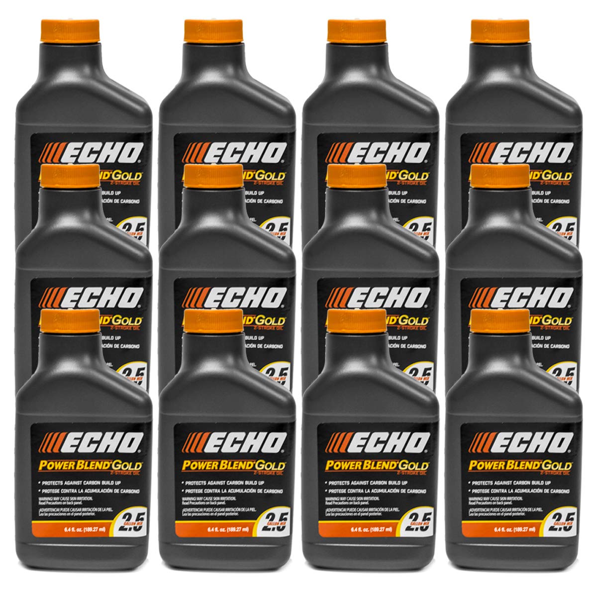 Echo Power Blend GOLD 2-cycle oil bottle close-up for smooth engine performance.