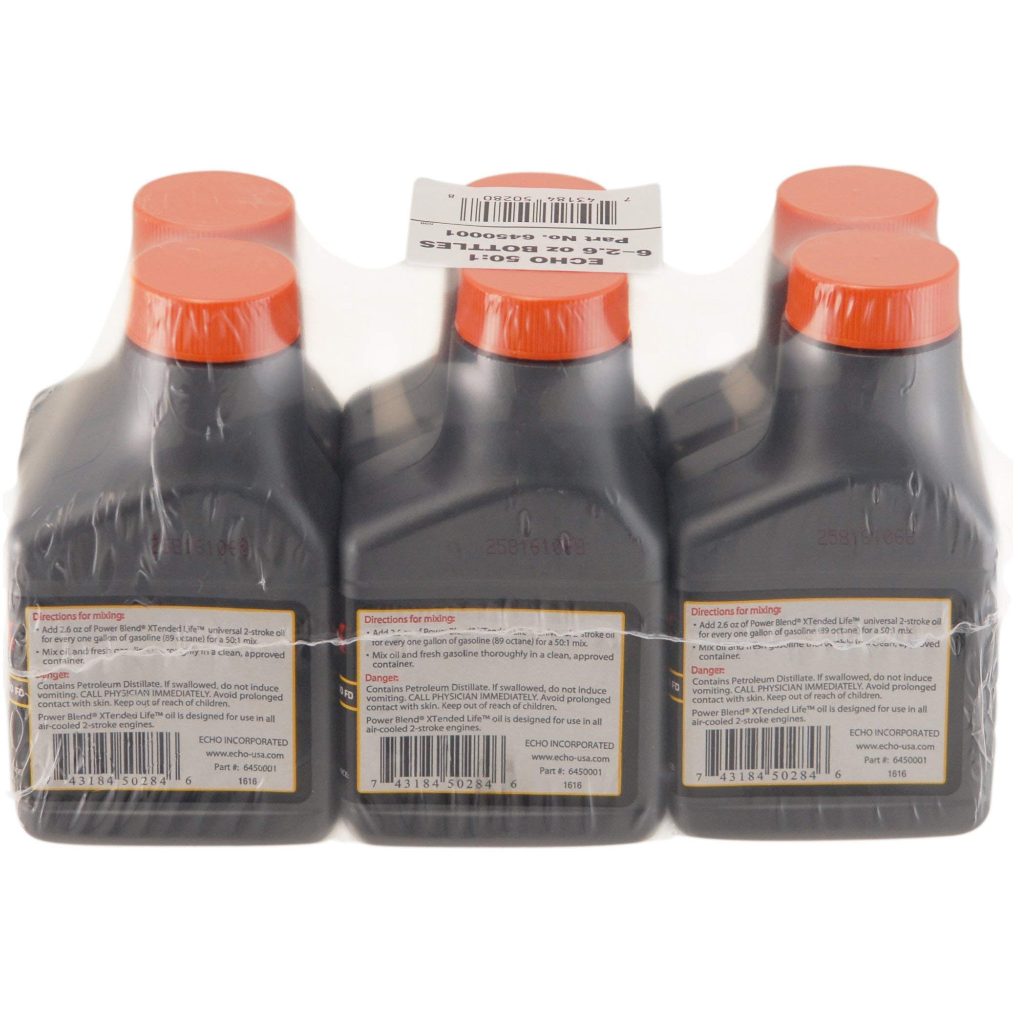 Echo PowerBlend 6-pack bottle set displayed for ready-to-use 50:1 fuel mix