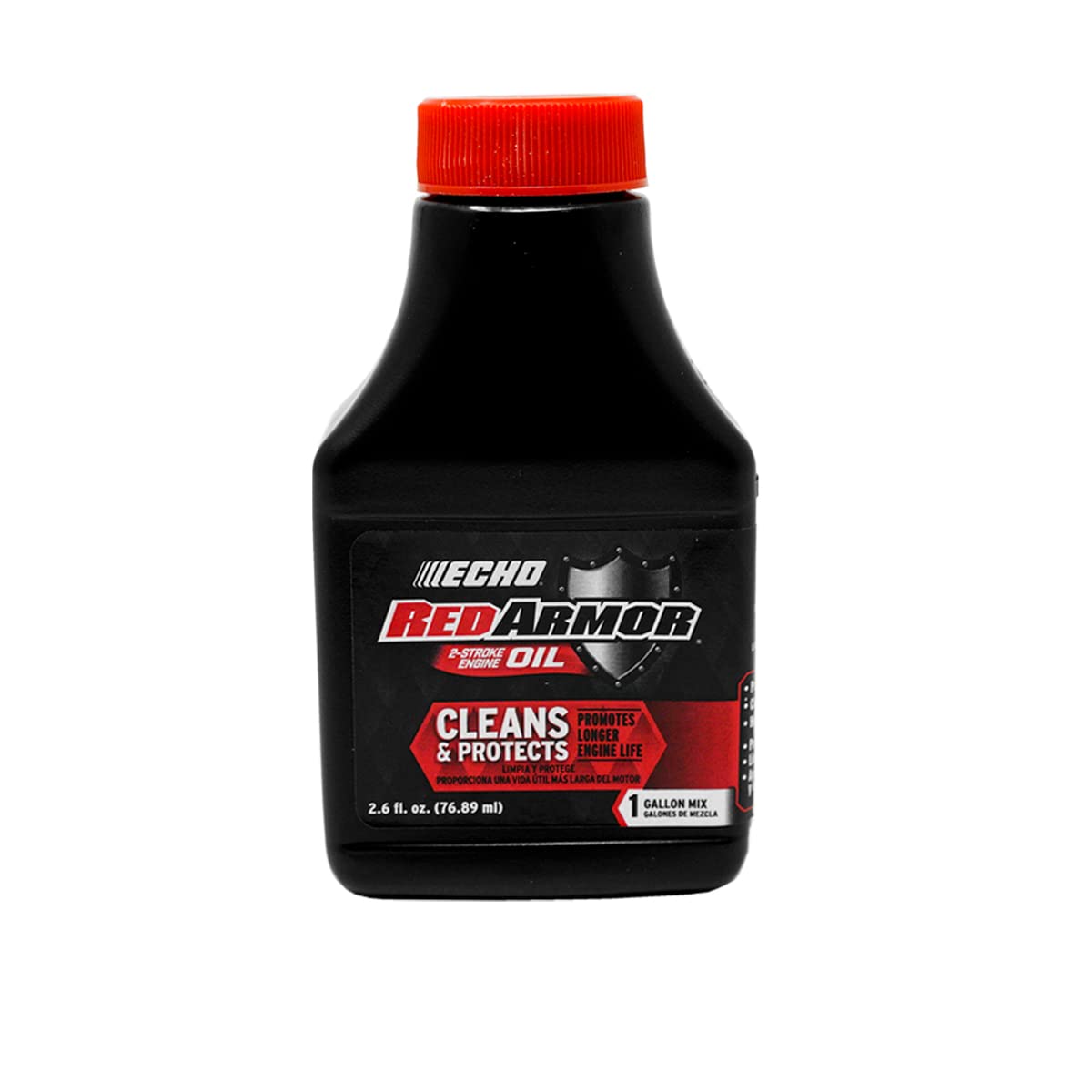 Close-up of Echo Red Armor label showing detergents and protection.