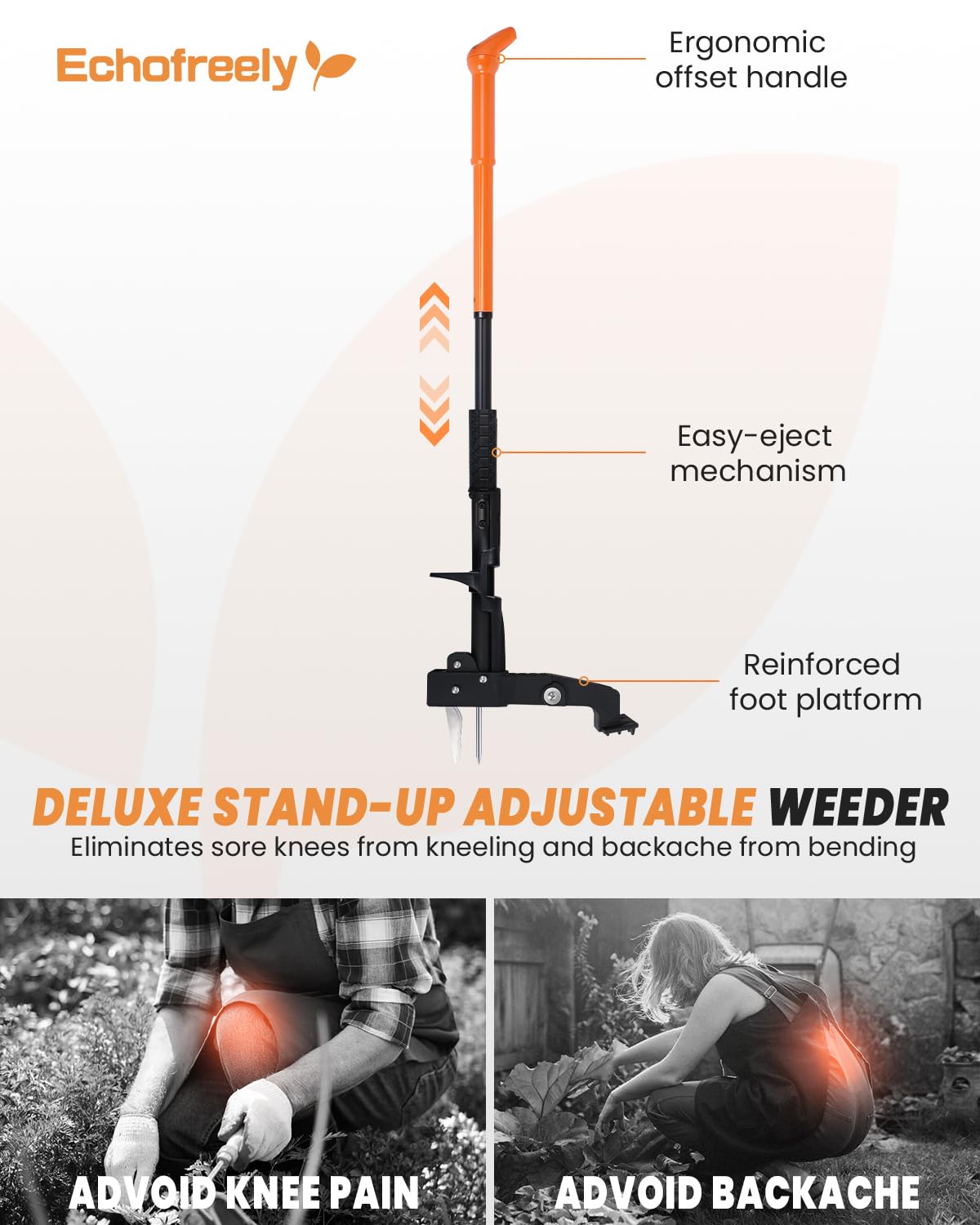 Echofreely weed puller 4-claw stainless steel head grips roots